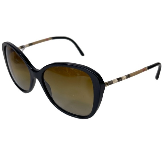 BURBERRY Signature Plaid Round Sunglasses NEW Black 57mm Rare - Picture 13 of 13